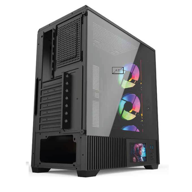 Gabinete Gamer Naceb ATX STELLA Tracker con patalla de 4.5 pulg NA-0658LCD color Negro - Código: NA-0658LCD | Compra en Guadalajara