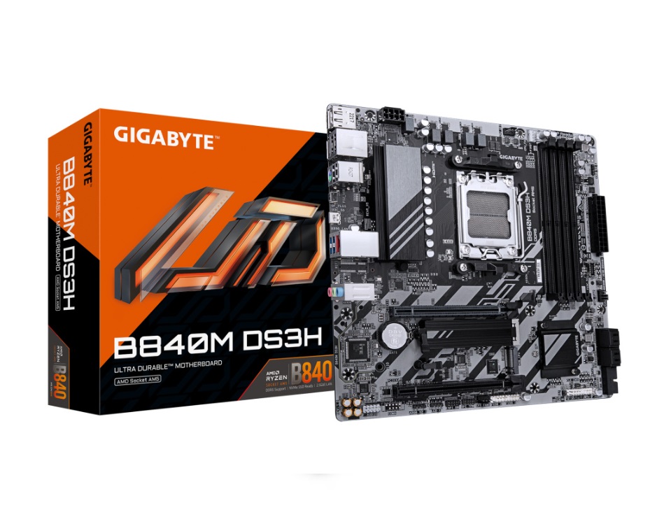 Tarjeta Madre Gigabyte B840M DS3H AMD Socket AM5 4xDDR5 DIMM 1xHDMI 2xDP 1xUSB C 1xRJ45 3xAudio Jacks - Gigabyte