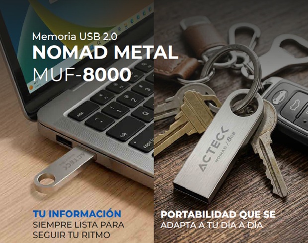Memoria USB ACTECK 8 GB 2.0 Nomad Metal MUF-8000 Lectura 25 MB/s Escritura 5 MB/s Metalica Plata AC-946193 - Código: AC-946193 | Compra en Guadalajara