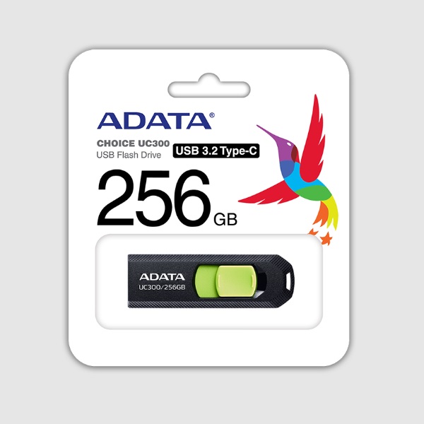 Memoria ADATA 256GB USB-C CHOICE UC300 3.2 Negro con Verde ACHO-UC300-256G-RBKGN - Adata