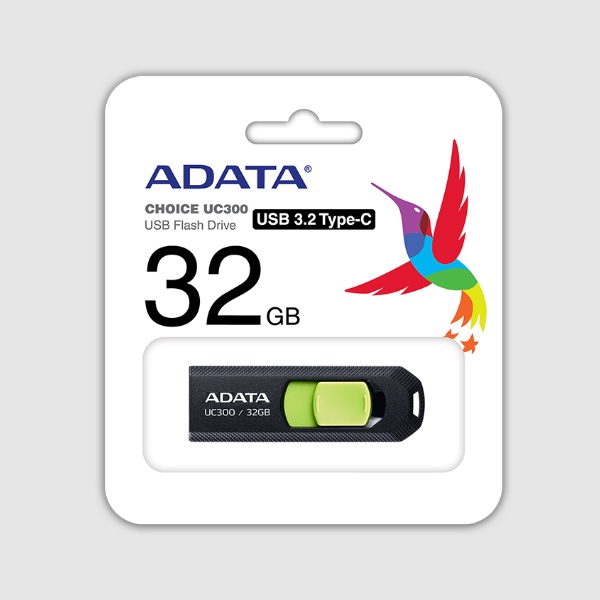 MEMORIA ADATA 32GB USB-C CHOICE UC300 3.2 NEGRO CON VERDE ACHO-UC300-32G-RBKGN UPC 4711085939111 - ACHO-UC300-32G-RBKGN