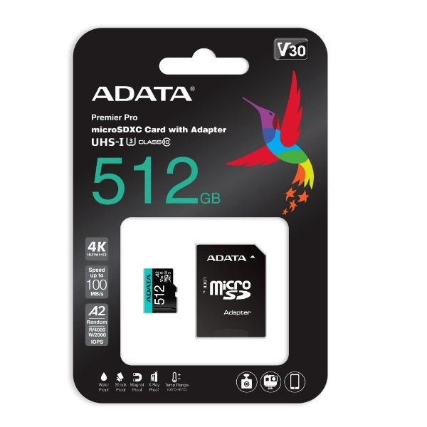 ADATA MICROSD 512GB CLASS10  PREMIER PRO V30 RETAIL A2 AUSDX512G - Kingston