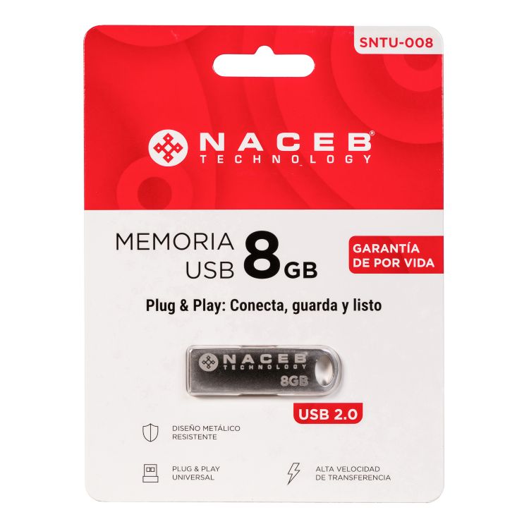 Memoria USB Naceb Technology SNTU-008 MEMORIA NACEB CAPACIDAD 8 GB USB INTERFAZ USB A 2.0 - Código: SNTU-008 | Compra en Guadalajara