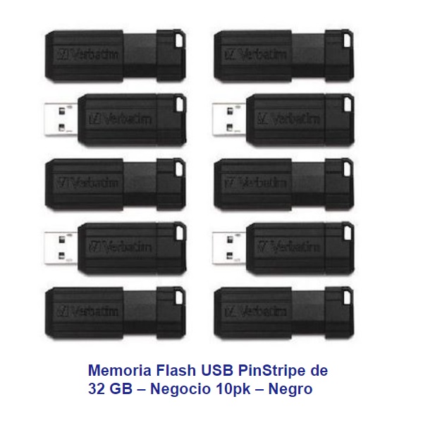 Memoria Verbatim USB 32GB Paquete de 10 Microban modelo VB70062 color Negro - Hewlett Packard