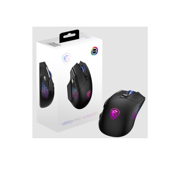 Mouse MSI VERSA PRO WIRELESS Negro RGB 2.4G inalambrico Bluetooth 5.3 y USB 2.0 Max 26000 DPI Hasta 80 horas de bateria - Cooler Master