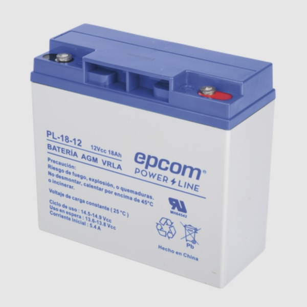 Batería 12 Vcc / 18 Ah / UL / Tecnología AGM-VRLA / Para uso en equipo electrónico Alarmas de intrusión / Incendio/ Control de acceso / Video Vigilancia / Terminales de tornillo M5 HEX / Cargador recomendado CHR-80. PL-18-12 - Código: PL-18-12 | Compra en Guadalajara