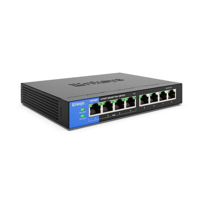 Switch Linksys LGS108P PoE metálico escritorio 8 puertos RJ45 gigabit 4 puertos PoE IEEE 802.3at max. 50W no administrable
