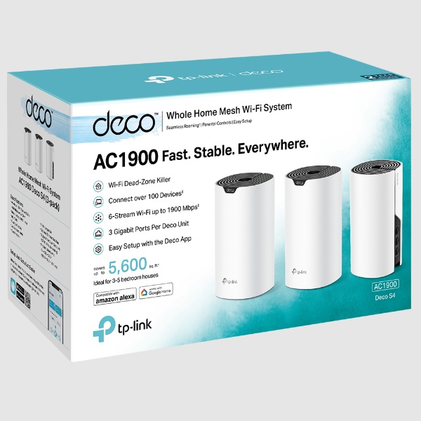 Sistema Deco S4 (3 piezas) TP-Link mesh Wi-Fi AC1900 (2 puertos ethernet gigabit por pieza) MU-MIMO beamforming UPC 845973089726 - Deco S4(3-Pack)