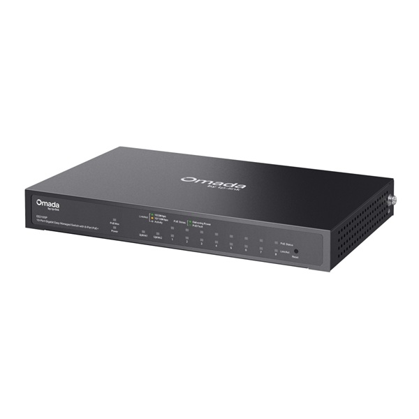 Switch Easy Managed TP-Link Omada ES210GP escritorio/montaje pared 9x RJ45 gigabit 8x RJ45 PoE802.3af/at max. 63W 1x RJ45 gigabit uplink 1x SFP/RJ45 g...
