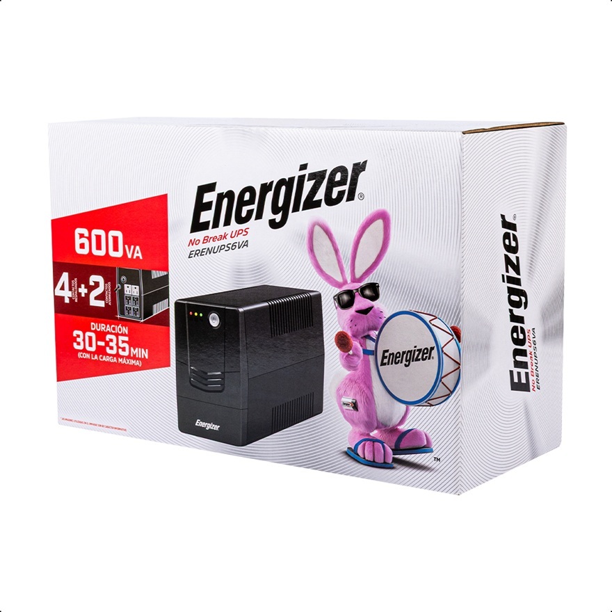 UPS No-Break Energizer ERENUPS6VA 600VA/ 360W 6 NEMA 5-15R 4 con protección batería 120V 60Hz batería 12V / 7Ah - Código: ERENUPS6VA | Compra en Guadalajara