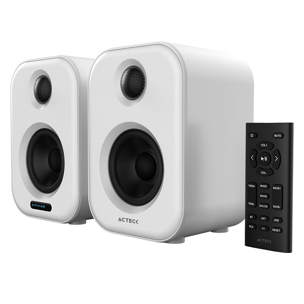 Bocina Acteck Dynamic Exact Bs650  Bluetooth Para Escritorio  Bluetooth 50 Aux 35 Mm Y Usb  50 W  Pantalla Led  Control Remoto  Blanca  Ac935883 AC-935883 - AC-935883