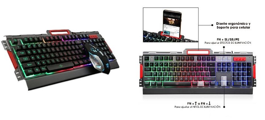 KIT TECLADO Y MOUSE BROBOTIX GAMER, ALAMBRICO USB, RGB, HUMO188533-2