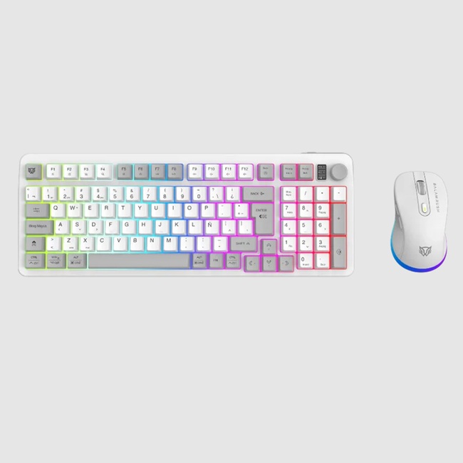 KIT TECLADO Y MOUSE INALAMBRICO BALAM RUSHBR-940436SQUAD CONQUEST PRO KG525TECLADO 85MOUSE OPTICO 7200 DPIRGBRECARGABLEBLANCO - Dsc