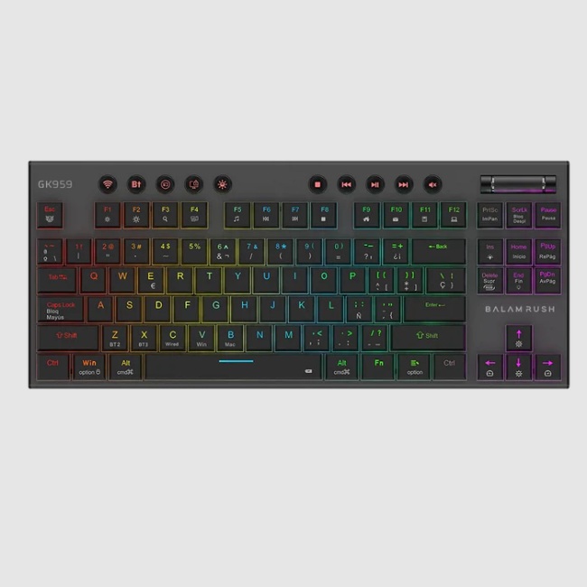 TECLADO GAMER DOMINATE EXPERT GK959 / INALAMBRICO DUAL / MECANICO / ILUMNACION RGB / RECARGABLE / 87 TECLAS / WIN - MAC - ANDROID - CONSOLAS DE JUEGO / ESPAOL / DONGLE-BT 5.0 / NEGRO / BR-940405 - Dell