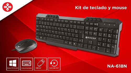 TECLADO-MOUSE MULTIMEDIA NACEB  USB ANTIDERRAMES RES 1000P/P - Código: NA-618N | Compra en Guadalajara