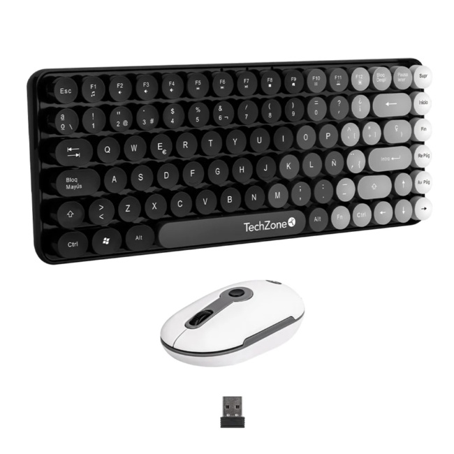 Kit Teclado y Mouse Techzone Gradient Black conexión inalámbrica con 85 teclas y Mouse con 4 Botones DPI 1600 - Techzone