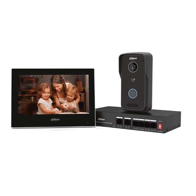 Kit Dahua KTP03-V2 videoportero IP monitor 7 pul switch 4 puertos PoE frente de calle IP65 - Louroe Electronics