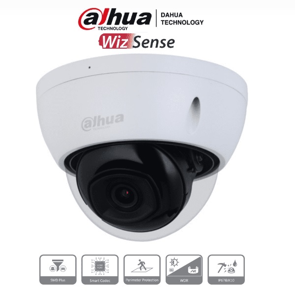 DAHUA IPC-HDBW2541E-S - Cámara IP domo antivandálica 5 MP cuenta con lente de 2.8 mm y visión de 111. Ofrece visión nocturna IR 30 m WizSense SMD Plus micrófono integrado PoE ranura MicroSD protección IP67 e IK10 WDR real de 120 dB y H.265. - Bosch